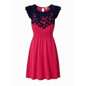 Lilly Pulitzer Pink Navy Knit Fit Flare Dress Flutter Sleeve - Small